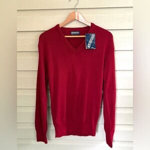 PURITAN Earl sweater Orlon acrylic v-neck cranberry red NWT vintage dead stock